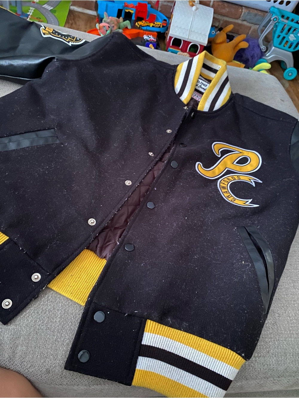 Men's Black & Yellow Varsity Pea Coat Jacket